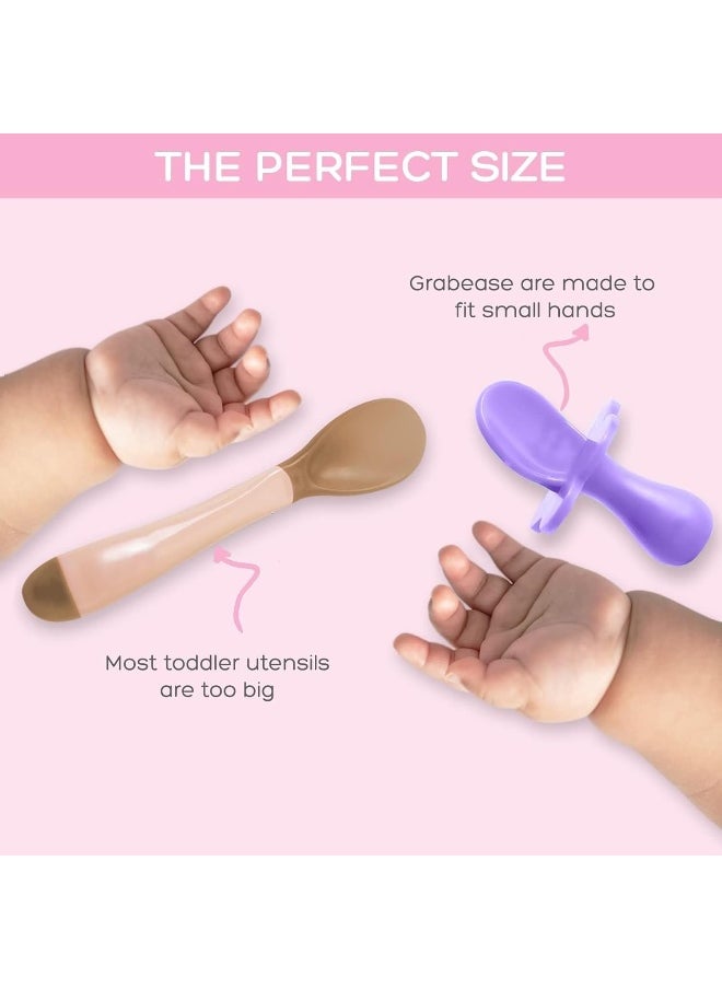 Grabease Baby Spoons Baby Led Weaning Supplies Toddler Forks Feeding, BPA-Free & Phthalate-Free for & Toddler, 2 Sets, Blush and Lavender - Training Utensils - Self Feeding Spoon