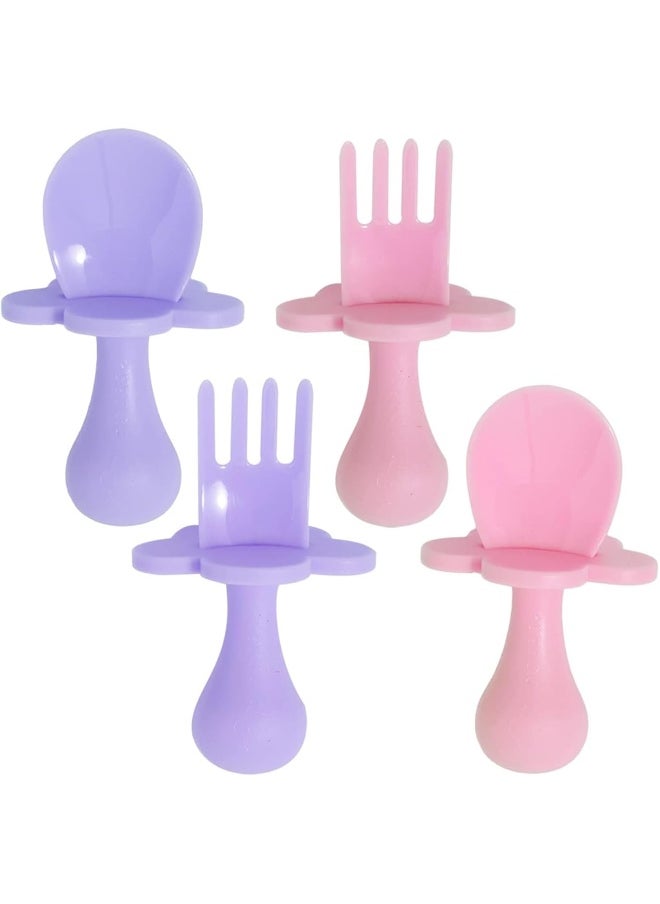 Grabease Baby Spoons Baby Led Weaning Supplies Toddler Forks Feeding, BPA-Free & Phthalate-Free for & Toddler, 2 Sets, Blush and Lavender - Training Utensils - Self Feeding Spoon