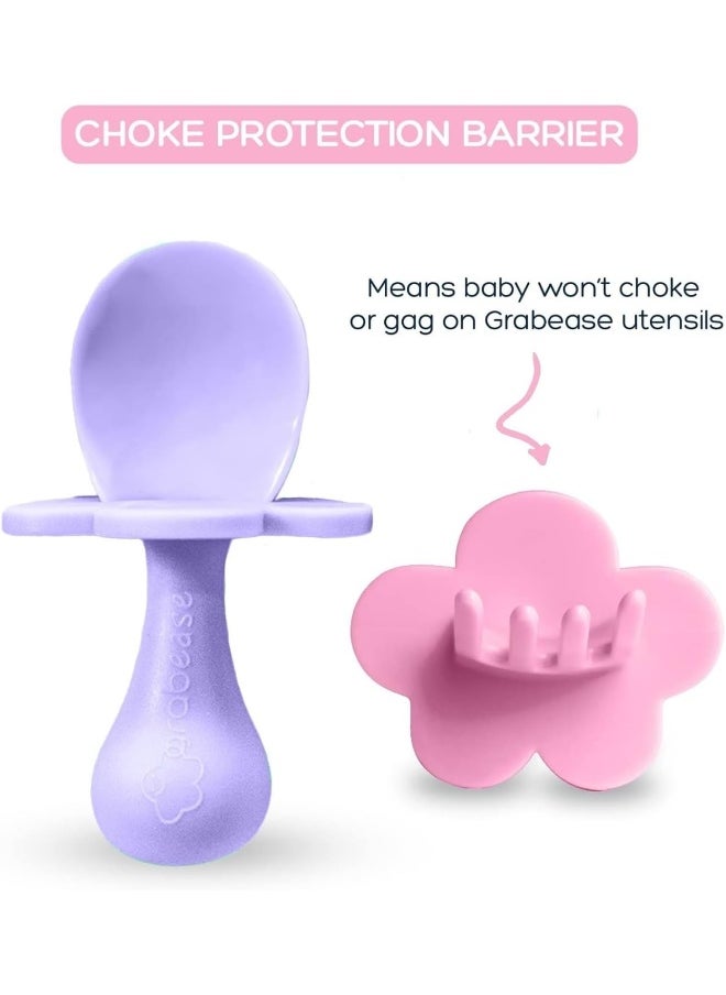 Grabease Baby Spoons Baby Led Weaning Supplies Toddler Forks Feeding, BPA-Free & Phthalate-Free for & Toddler, 2 Sets, Blush and Lavender - Training Utensils - Self Feeding Spoon