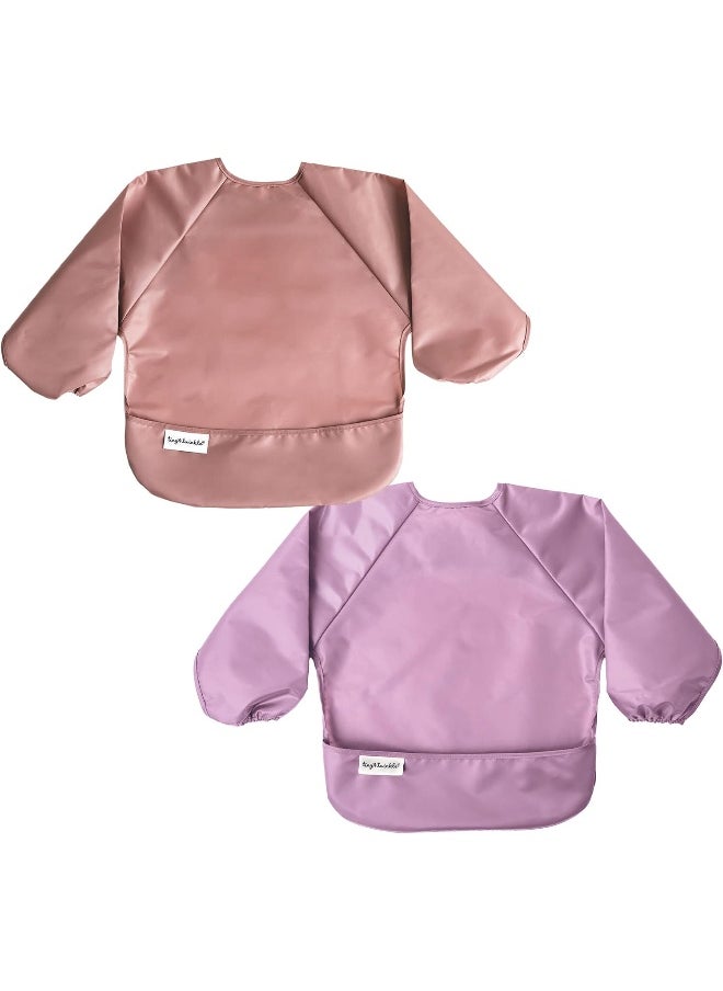 Tiny Twinkle Mess Proof Baby Bib, 2 Pack Long Sleeve Bib Outfit, Waterproof Bibs for Toddlers, Machine Washable, Tug Proof