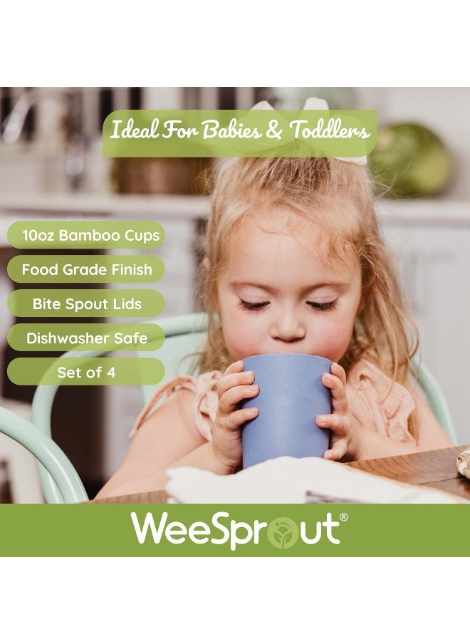 WeeSprout Bamboo, Silicone, Melamine Grow With Me Sippy Drinking Cup, Set of four 10 Ounces Kids Baby and Toddler, Made with All Natural Bamboo and Bite Spout Design, Dishwasher Safe