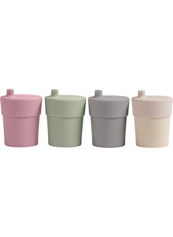 WeeSprout Bamboo, Silicone, Melamine Grow With Me Sippy Drinking Cup, Set of four 10 Ounces Kids Baby and Toddler, Made with All Natural Bamboo and Bite Spout Design, Dishwasher Safe