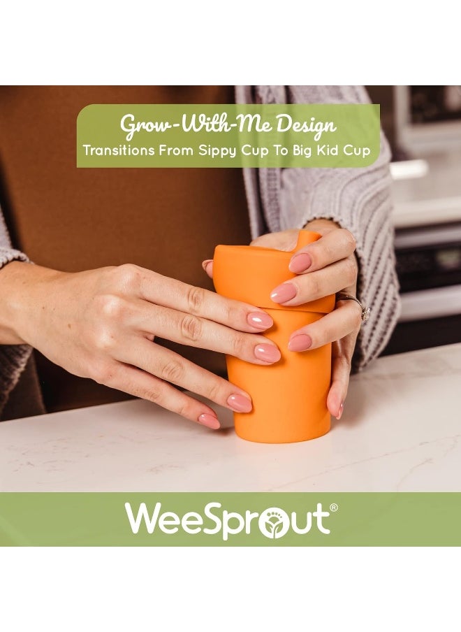WeeSprout Bamboo, Silicone, Melamine Grow With Me Sippy Drinking Cup, Set of four 10 Ounces Kids Baby and Toddler, Made with All Natural Bamboo and Bite Spout Design, Dishwasher Safe