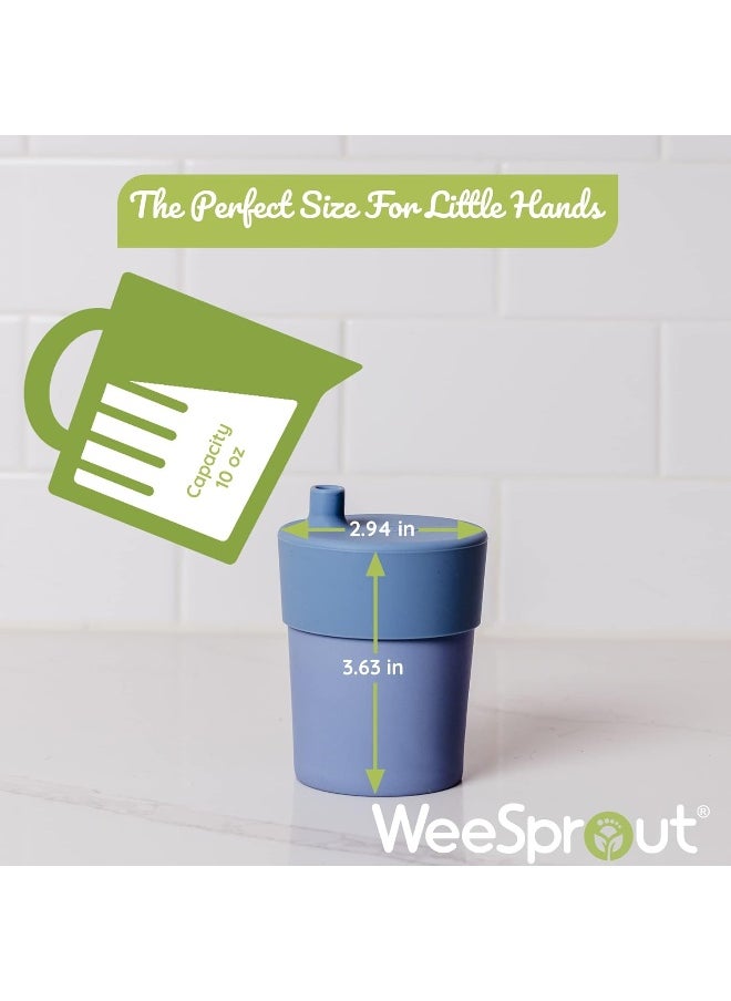 WeeSprout Bamboo, Silicone, Melamine Grow With Me Sippy Drinking Cup, Set of four 10 Ounces Kids Baby and Toddler, Made with All Natural Bamboo and Bite Spout Design, Dishwasher Safe