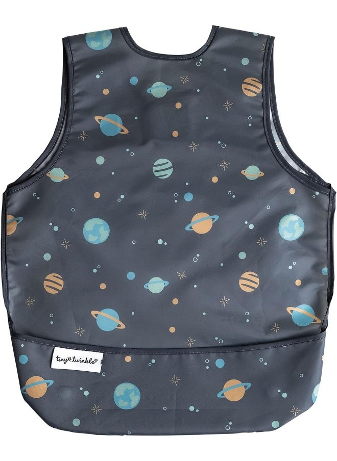 Tiny Twinkle Mess Proof Baby Bib - Waterproof Baby Apron - Machine Washable - PVC, BPA, & Phthalate Free - Great Travel Bib for Baby Eating - Baby Food Bibs (Space, Large 2-4 Years)