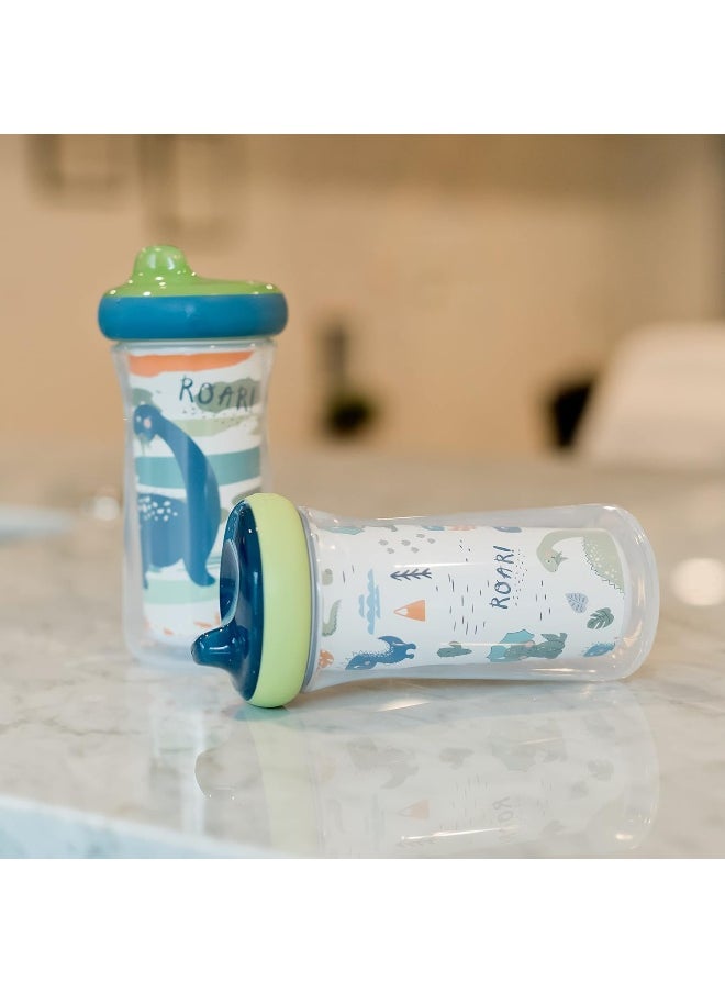 The First Years Dinosaur DropGuard Insulated Sippy Cups for Toddlers, with Drop Guard, Made Without BPA, 9 Oz - 2 Pack