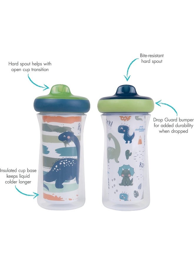 The First Years Dinosaur DropGuard Insulated Sippy Cups for Toddlers, with Drop Guard, Made Without BPA, 9 Oz - 2 Pack