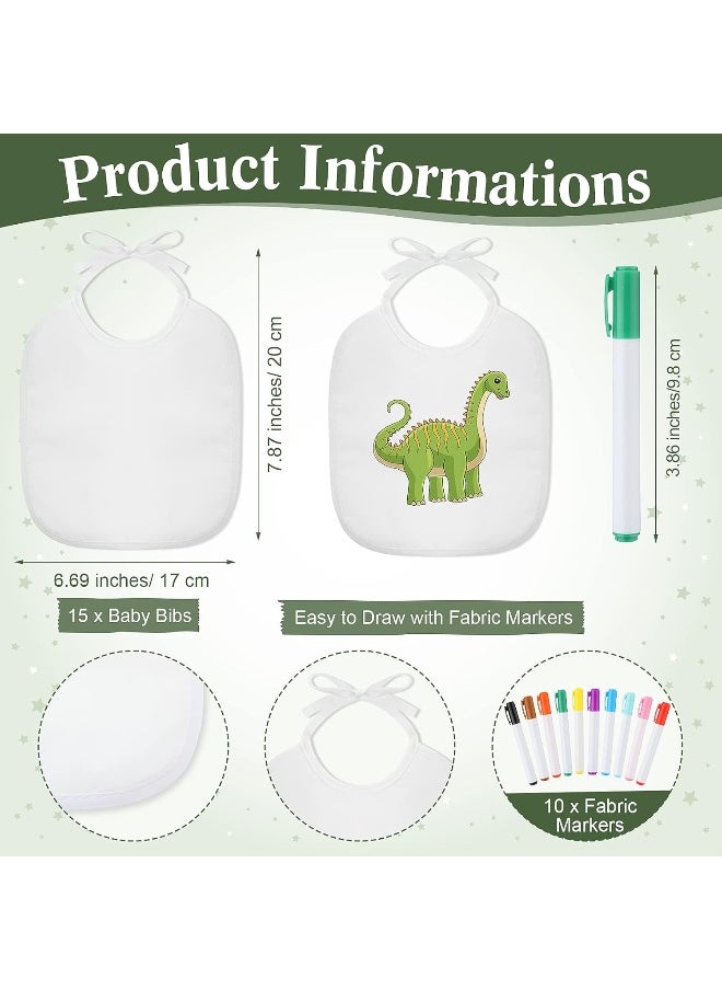 26 Pcs Baby Bibs and Game Set Baby Shower Game Sign 15 White Feeder Bibs 10 Fabric Markers for Gender Reveal