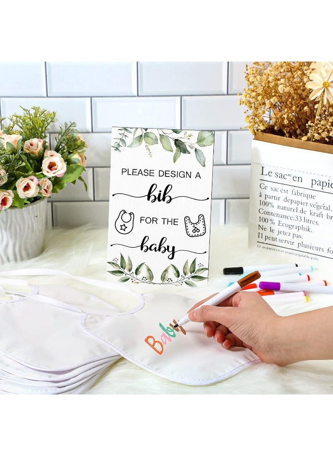 26 Pcs Baby Bibs and Game Set Baby Shower Game Sign 15 White Feeder Bibs 10 Fabric Markers for Gender Reveal