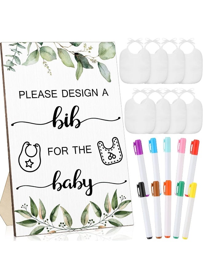 26 Pcs Baby Bibs and Game Set Baby Shower Game Sign 15 White Feeder Bibs 10 Fabric Markers for Gender Reveal