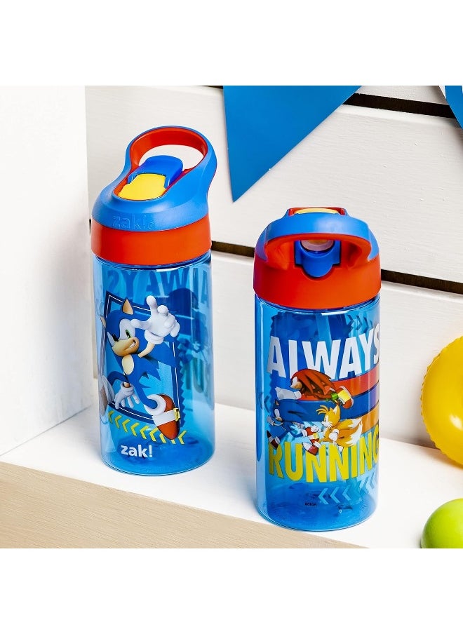 Zak Designs Sonic the Hedgehog Kids Water Bottle with Spout Cover and Built-in Carrying Loop, Made of Durable Plastic, Leak-Proof Water Bottle Design for Travel (17.5 oz, Non-BPA, Pack of 2)