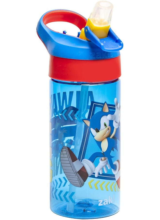 Zak Designs Sonic the Hedgehog Kids Water Bottle with Spout Cover and Built-in Carrying Loop, Made of Durable Plastic, Leak-Proof Water Bottle Design for Travel (17.5 oz, Non-BPA, Pack of 2)