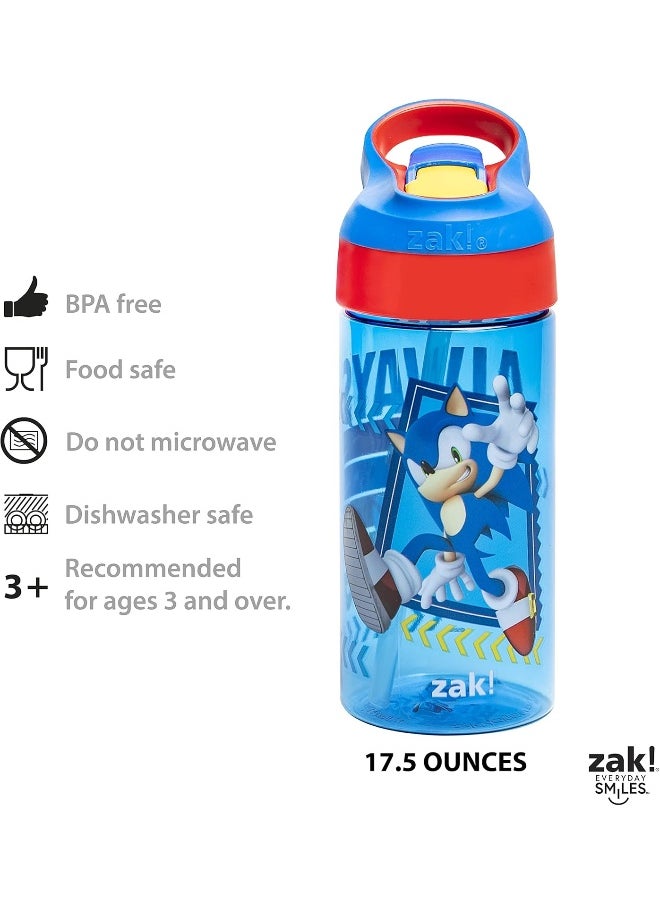 Zak Designs Sonic the Hedgehog Kids Water Bottle with Spout Cover and Built-in Carrying Loop, Made of Durable Plastic, Leak-Proof Water Bottle Design for Travel (17.5 oz, Non-BPA, Pack of 2)
