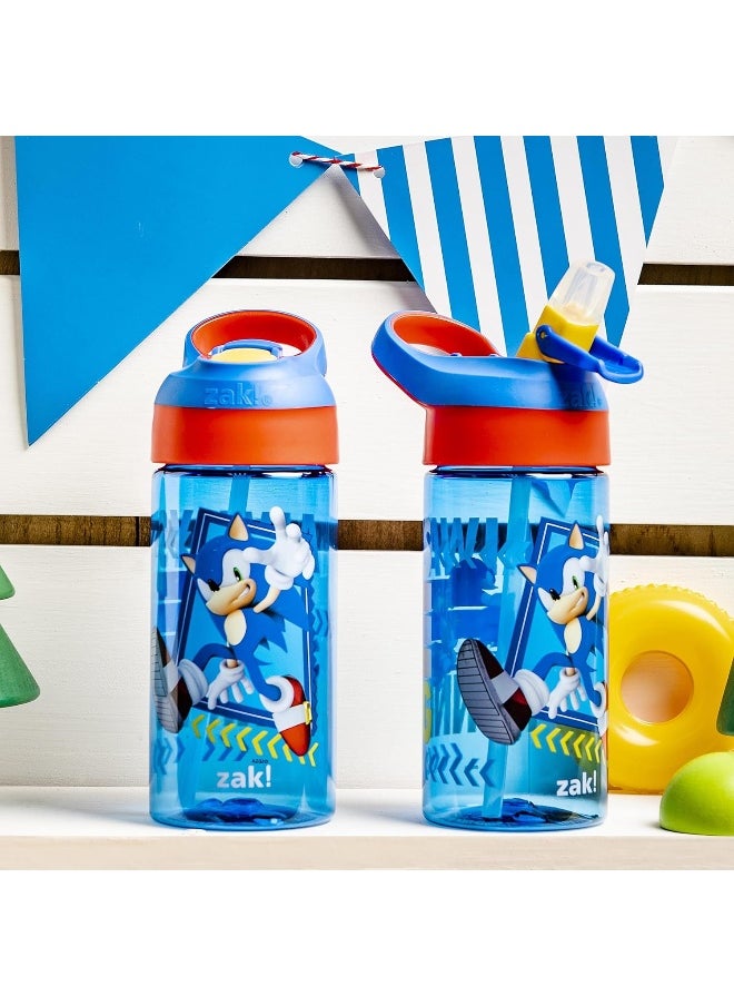 Zak Designs Sonic the Hedgehog Kids Water Bottle with Spout Cover and Built-in Carrying Loop, Made of Durable Plastic, Leak-Proof Water Bottle Design for Travel (17.5 oz, Non-BPA, Pack of 2)