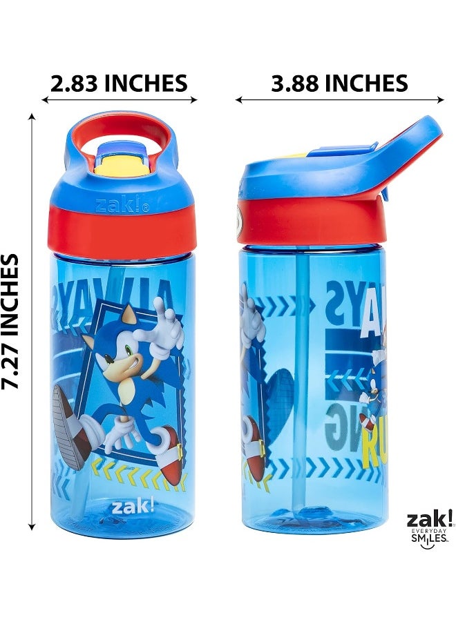 Zak Designs Sonic the Hedgehog Kids Water Bottle with Spout Cover and Built-in Carrying Loop, Made of Durable Plastic, Leak-Proof Water Bottle Design for Travel (17.5 oz, Non-BPA, Pack of 2)