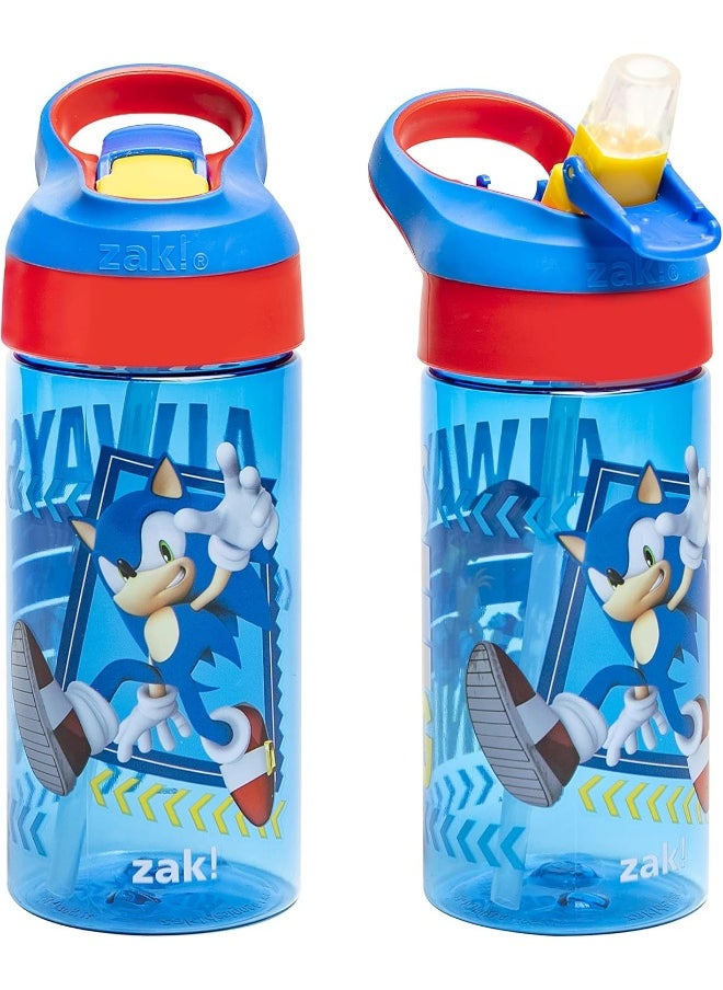 Zak Designs Sonic the Hedgehog Kids Water Bottle with Spout Cover and Built-in Carrying Loop, Made of Durable Plastic, Leak-Proof Water Bottle Design for Travel (17.5 oz, Non-BPA, Pack of 2)