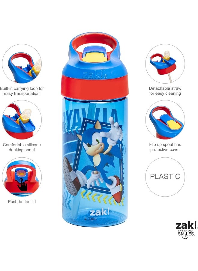 Zak Designs Sonic the Hedgehog Kids Water Bottle with Spout Cover and Built-in Carrying Loop, Made of Durable Plastic, Leak-Proof Water Bottle Design for Travel (17.5 oz, Non-BPA, Pack of 2)