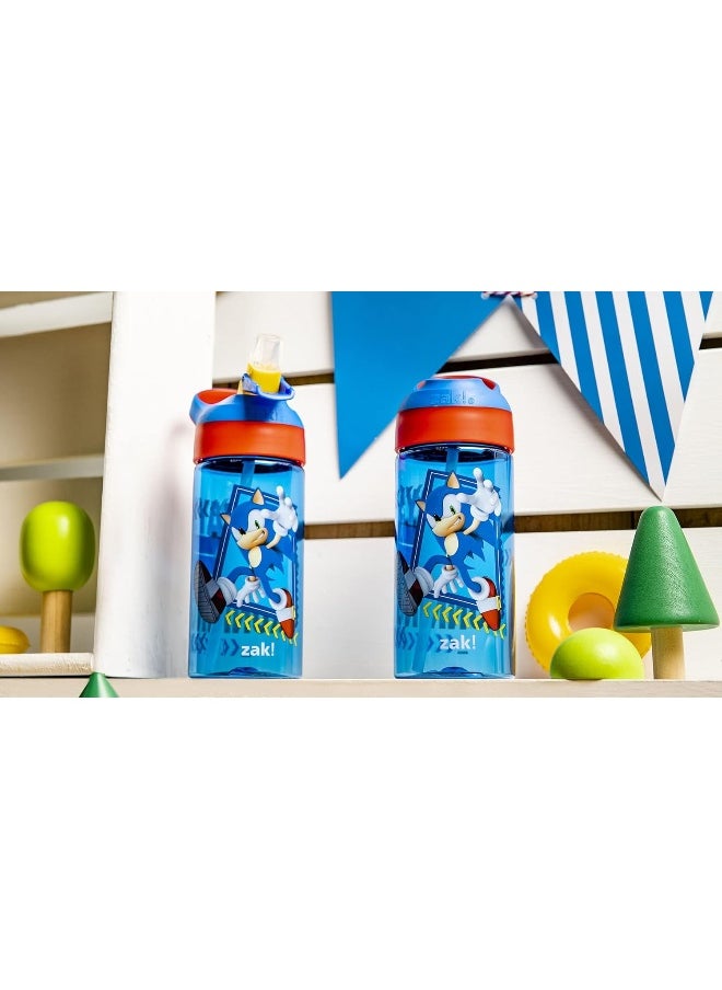 Zak Designs Sonic the Hedgehog Kids Water Bottle with Spout Cover and Built-in Carrying Loop, Made of Durable Plastic, Leak-Proof Water Bottle Design for Travel (17.5 oz, Non-BPA, Pack of 2)