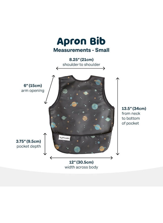Tiny Twinkle Mess Proof Baby Bib - Waterproof Baby Apron - Machine Washable - PVC, BPA, & Phthalate Free - Great Travel Bib for Baby Eating - Baby Food Bibs (Space, Small 6-24 Months)