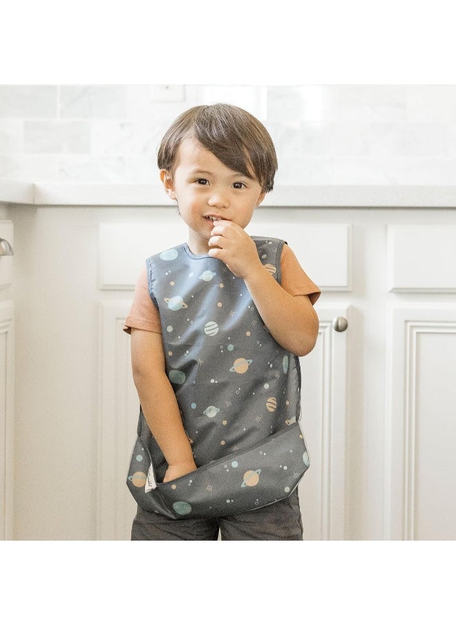 Tiny Twinkle Mess Proof Baby Bib - Waterproof Baby Apron - Machine Washable - PVC, BPA, & Phthalate Free - Great Travel Bib for Baby Eating - Baby Food Bibs (Space, Small 6-24 Months)