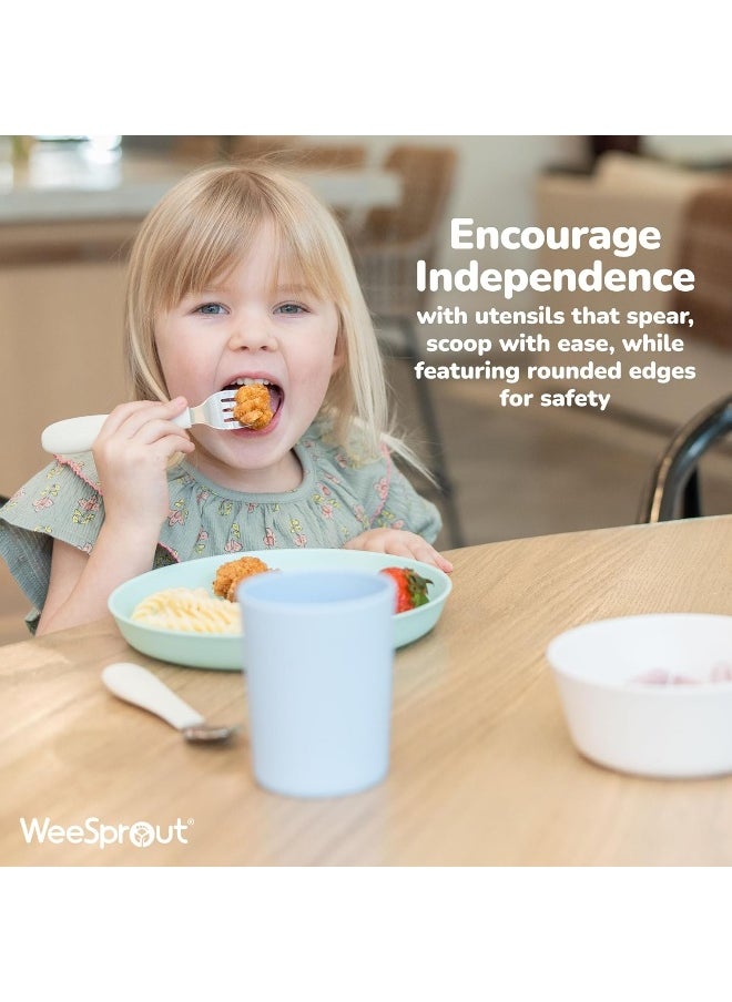 WeeSprout Toddler Utensils, 3 Forks & 3 Spoons, 18/8 Stainless Steel & Food Grade Silicone, Thick Easy-Grip Handles, Perfect Length For New Self Feeders, Gentle On Gums & Teeth, Dishwasher Safe