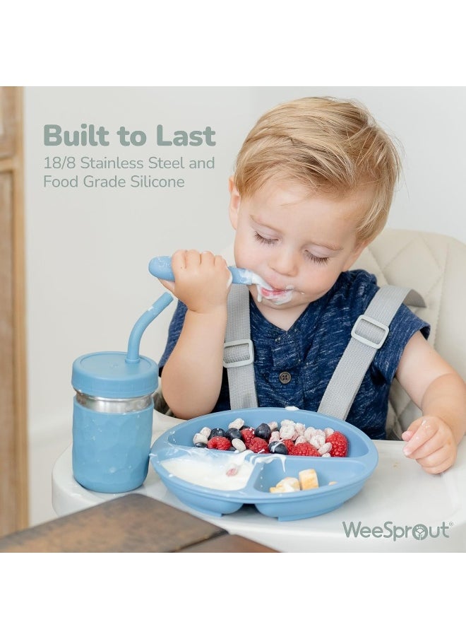 WeeSprout Toddler Utensils, 3 Forks & 3 Spoons, 18/8 Stainless Steel & Food Grade Silicone, Thick Easy-Grip Handles, Perfect Length For New Self Feeders, Gentle On Gums & Teeth, Dishwasher Safe
