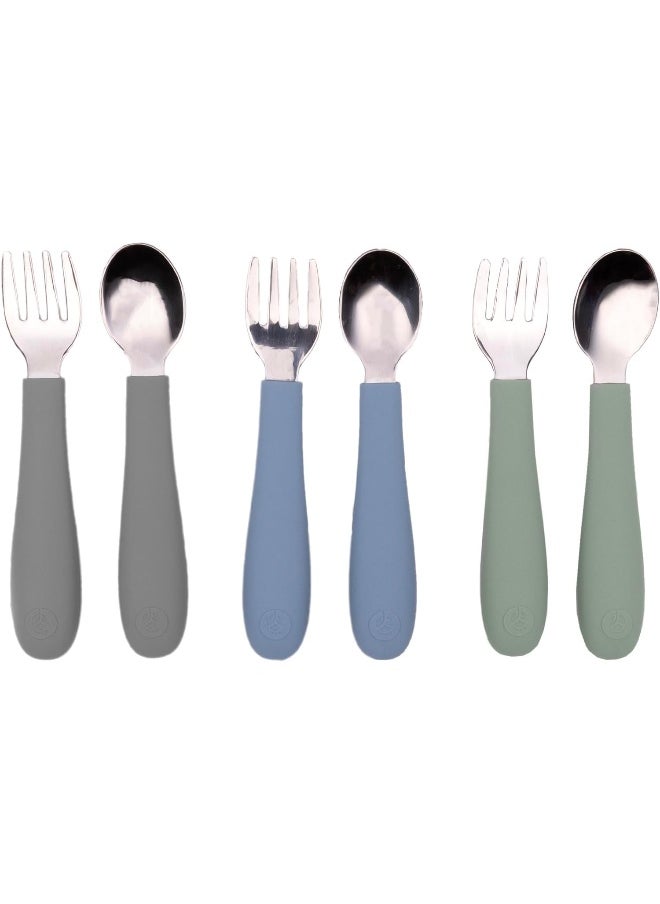 WeeSprout Toddler Utensils, 3 Forks & 3 Spoons, 18/8 Stainless Steel & Food Grade Silicone, Thick Easy-Grip Handles, Perfect Length For New Self Feeders, Gentle On Gums & Teeth, Dishwasher Safe