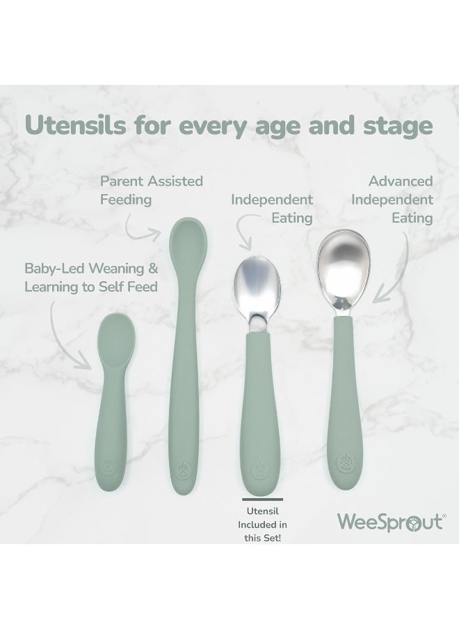WeeSprout Toddler Utensils, 3 Forks & 3 Spoons, 18/8 Stainless Steel & Food Grade Silicone, Thick Easy-Grip Handles, Perfect Length For New Self Feeders, Gentle On Gums & Teeth, Dishwasher Safe