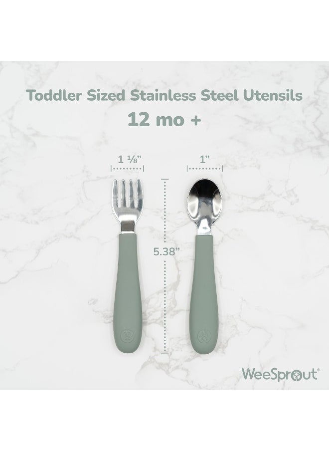WeeSprout Toddler Utensils, 3 Forks & 3 Spoons, 18/8 Stainless Steel & Food Grade Silicone, Thick Easy-Grip Handles, Perfect Length For New Self Feeders, Gentle On Gums & Teeth, Dishwasher Safe