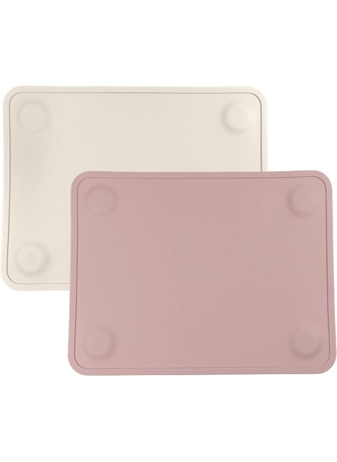 WeeSprout Silicone Suction Placemat (Large, Matte Pink, Off-White)