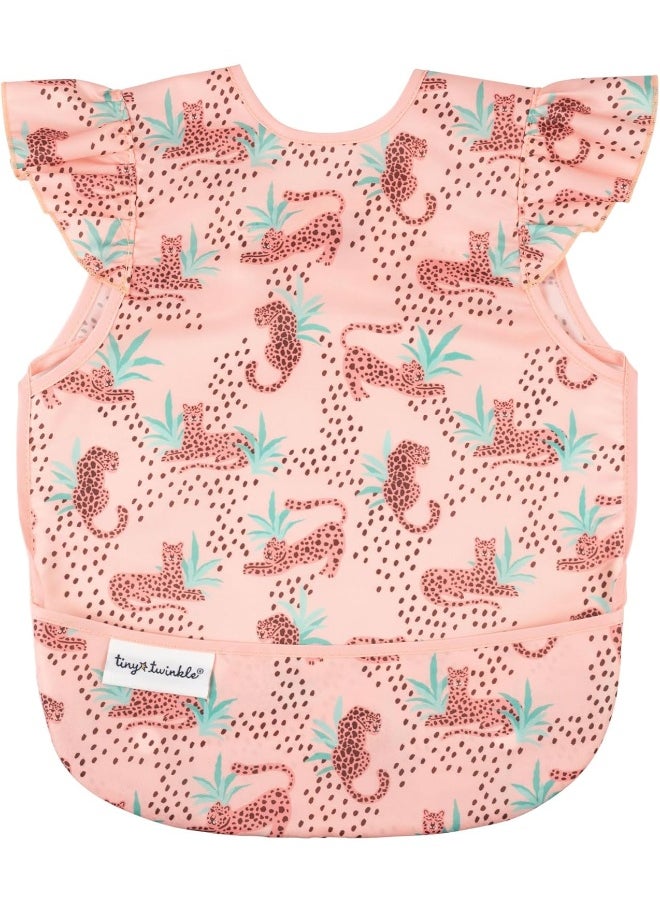 Tiny Twinkle Mess Proof Baby Bib - Waterproof Baby Apron - Machine Washable - PVC, BPA, & Phthalate Free - Great Travel Bib for Baby Eating - Baby Food Bibs (Leopard, Small 6-24 Months)