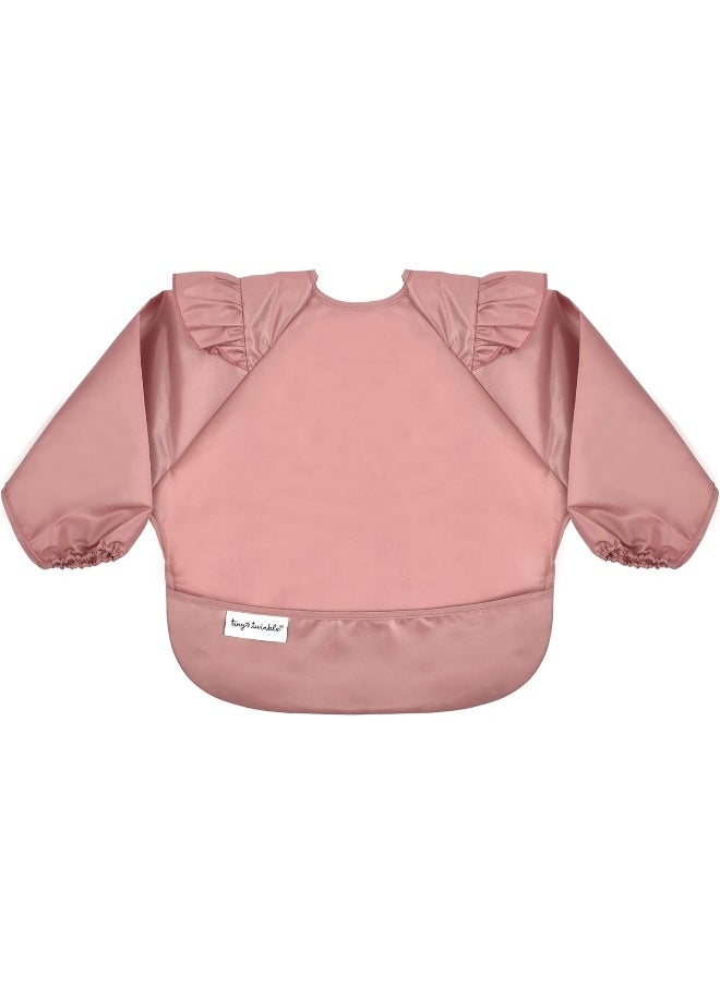 Tiny Twinkle Mess Proof Baby Bib, Cute Full Sleeve Bib Outfit, Waterproof Bibs for Toddlers, Machine Washable, Tug Proof Closure, Baby Smock for Eating, Long Sleeved (Taupe, Small 6-24 Months)
