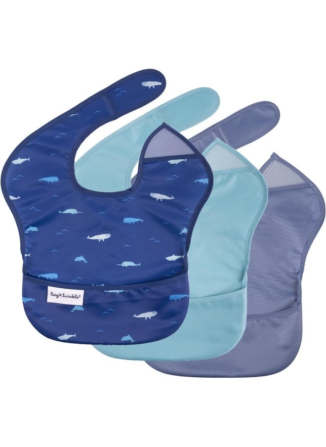 Tiny Twinkle Mess-Proof Baby Bib - Waterproof Bib for Baby Girl - Machine Washable - Adjustable Closure - PVC, BPA, & Phthalate Free - Great for Travel - Baby Food Bibs (3 Pack, Ocean Life Set)