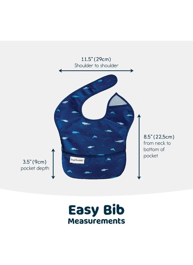 Tiny Twinkle Mess-Proof Baby Bib - Waterproof Bib for Baby Girl - Machine Washable - Adjustable Closure - PVC, BPA, & Phthalate Free - Great for Travel - Baby Food Bibs (3 Pack, Ocean Life Set)