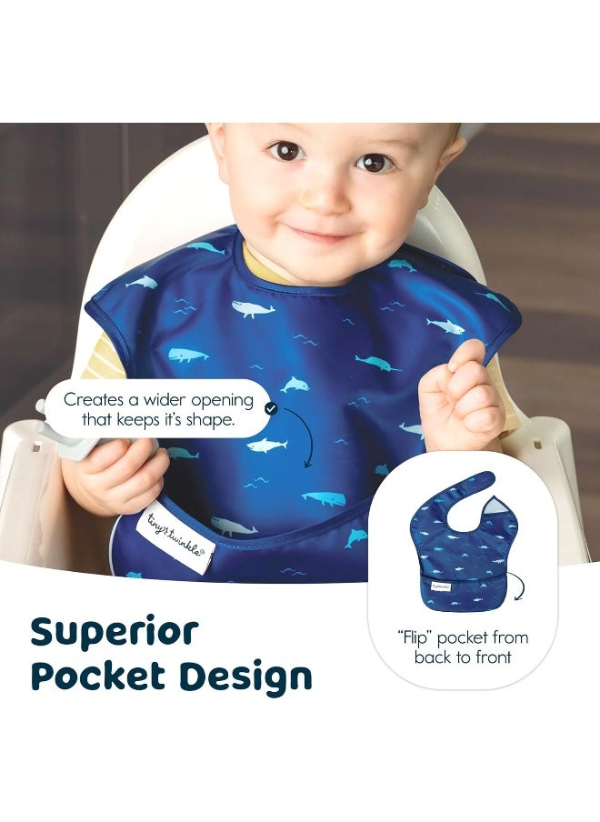 Tiny Twinkle Mess-Proof Baby Bib - Waterproof Bib for Baby Girl - Machine Washable - Adjustable Closure - PVC, BPA, & Phthalate Free - Great for Travel - Baby Food Bibs (3 Pack, Ocean Life Set)