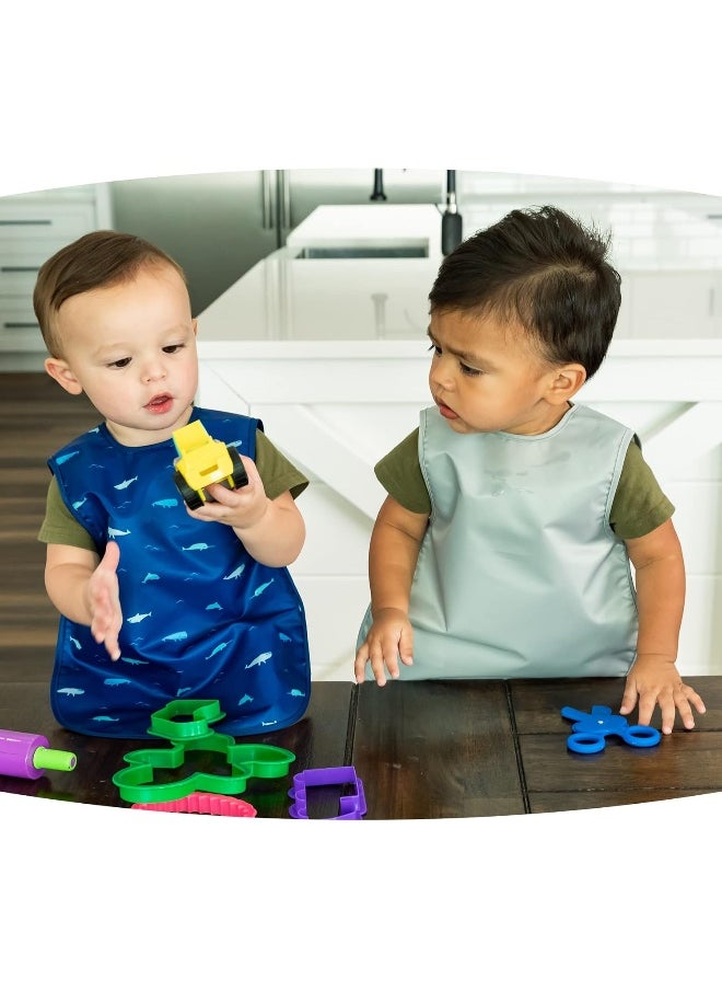 Tiny Twinkle Mess-Proof Apron Toddler Bibs w/Tug-Proof Closure, Baby Food Bibs, 2 Pack