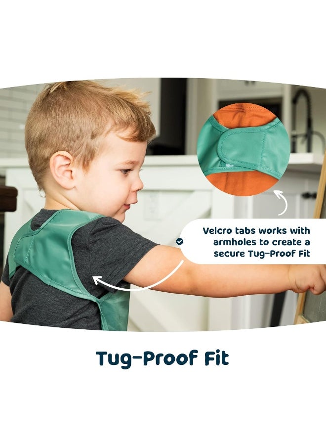 Tiny Twinkle Mess-Proof Apron Toddler Bibs w/Tug-Proof Closure, Baby Food Bibs, 2 Pack