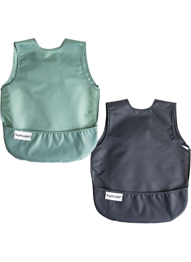 Tiny Twinkle Mess-Proof Apron Toddler Bibs w/Tug-Proof Closure, Baby Food Bibs, 2 Pack