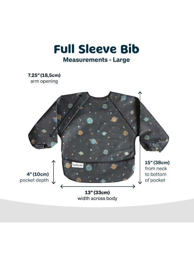 Tiny Twinkle Mess Proof Baby Bib, Cute Full Sleeve Bib Outfit, Waterproof Bibs for Toddlers, Machine Washable, Tug Proof Closure, Baby Smock for Eating, Long Sleeved (Space, Small 6-24 Months)