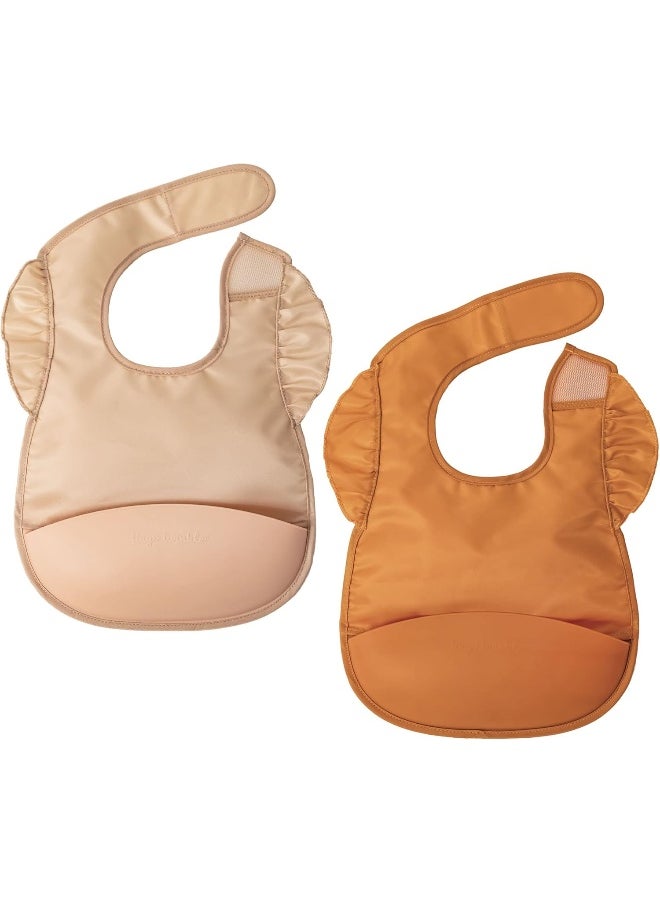 Tiny Twinkle Silicone Pocket Bibs - Waterproof Bibs Babies, Food Catching, Mess-Proof Bibs for 6-24 Months Old Baby Boy and Girl, Toddlers, 2-Pack (Sand, Cinnamon)