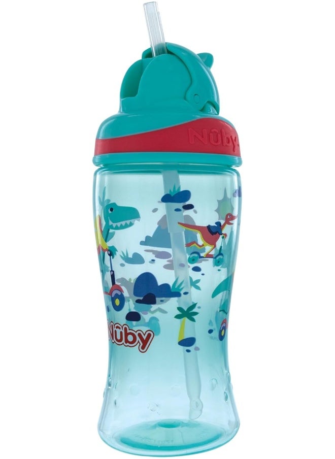 Nuby Thirsty Kids No-Spill Flip-it Printed Boost Cup with Thin Soft Straw - 12oz, 18+ Months, 1 Pack Print May Vary