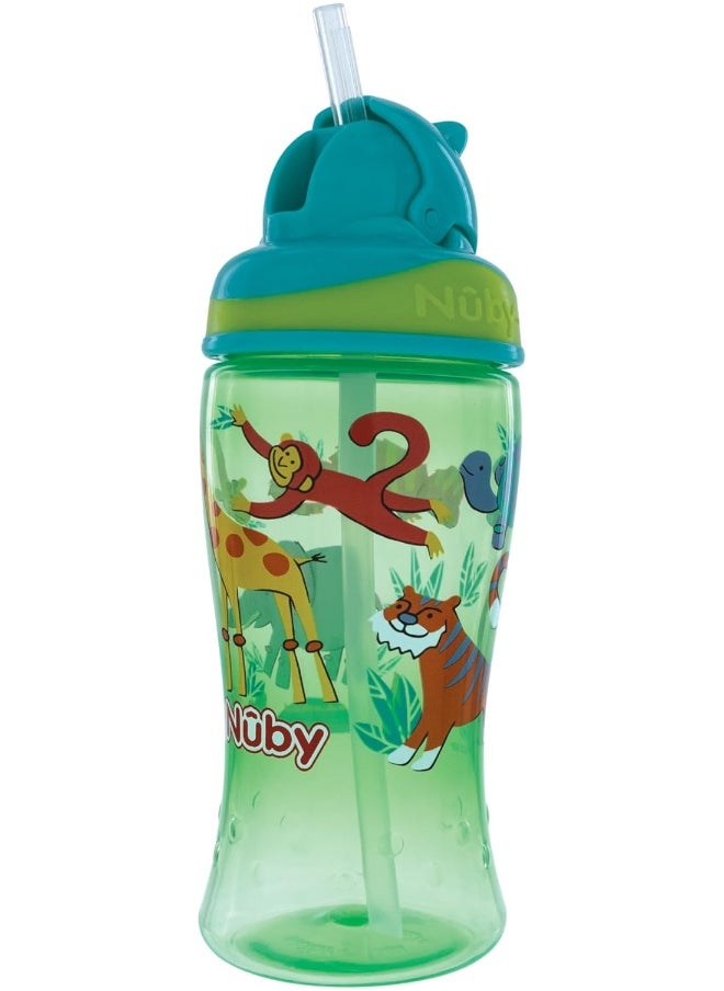 Nuby Thirsty Kids No-Spill Flip-it Printed Boost Cup with Thin Soft Straw - 12oz, 18+ Months, 1 Pack Print May Vary