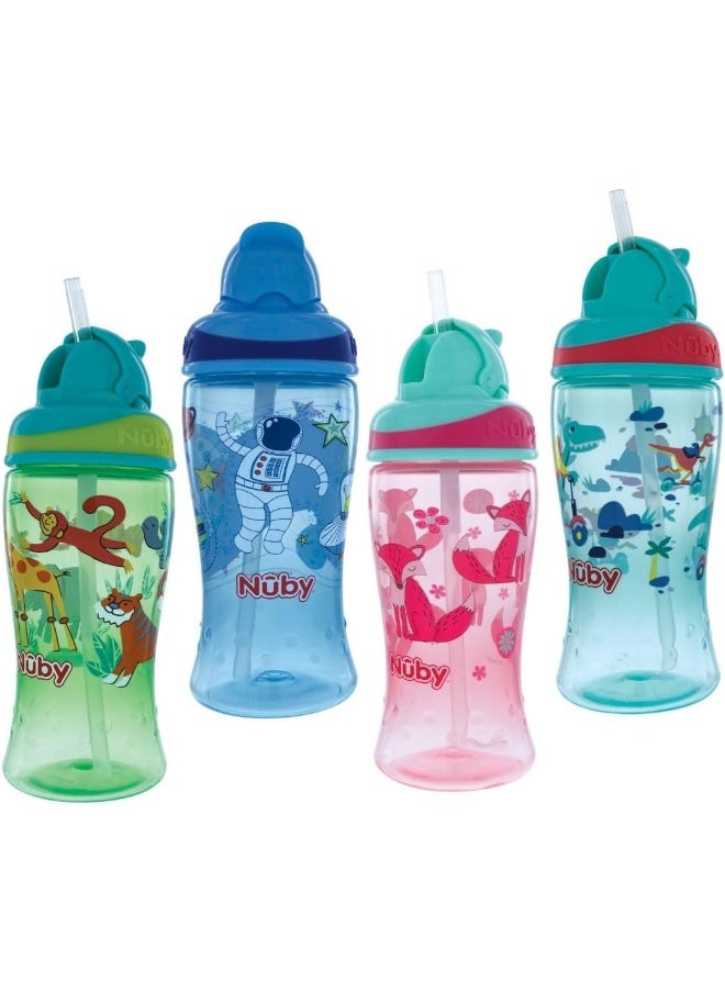 Nuby Thirsty Kids No-Spill Flip-it Printed Boost Cup with Thin Soft Straw - 12oz, 18+ Months, 1 Pack Print May Vary