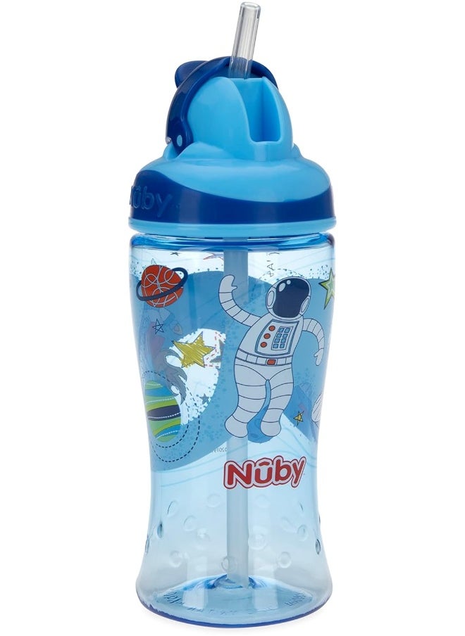 Nuby Thirsty Kids No-Spill Flip-it Printed Boost Cup with Thin Soft Straw - 12oz, 18+ Months, 1 Pack Print May Vary