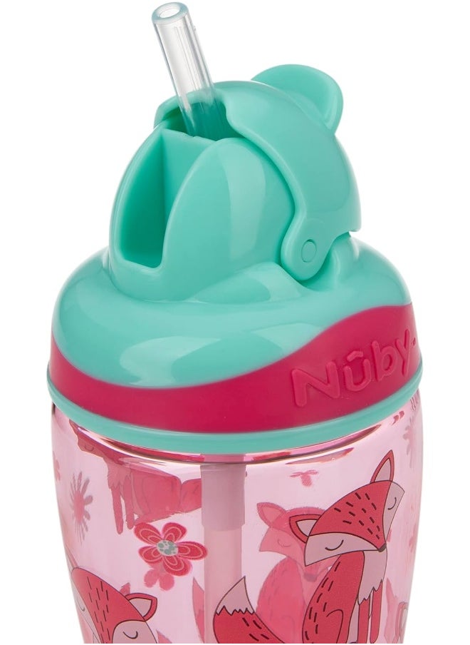 Nuby Thirsty Kids No-Spill Flip-it Printed Boost Cup with Thin Soft Straw - 12oz, 18+ Months, 1 Pack Print May Vary