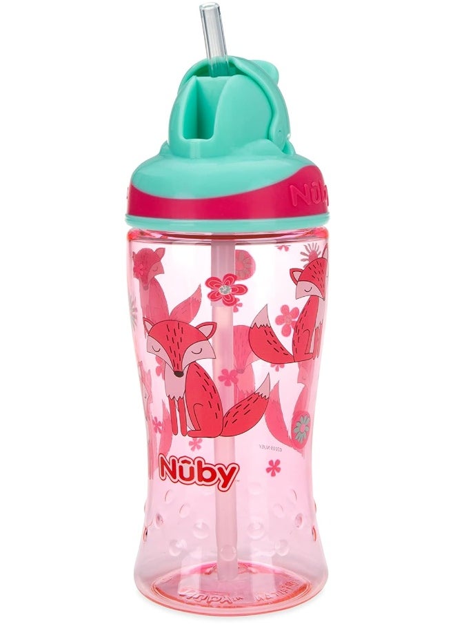 Nuby Thirsty Kids No-Spill Flip-it Printed Boost Cup with Thin Soft Straw - 12oz, 18+ Months, 1 Pack Print May Vary