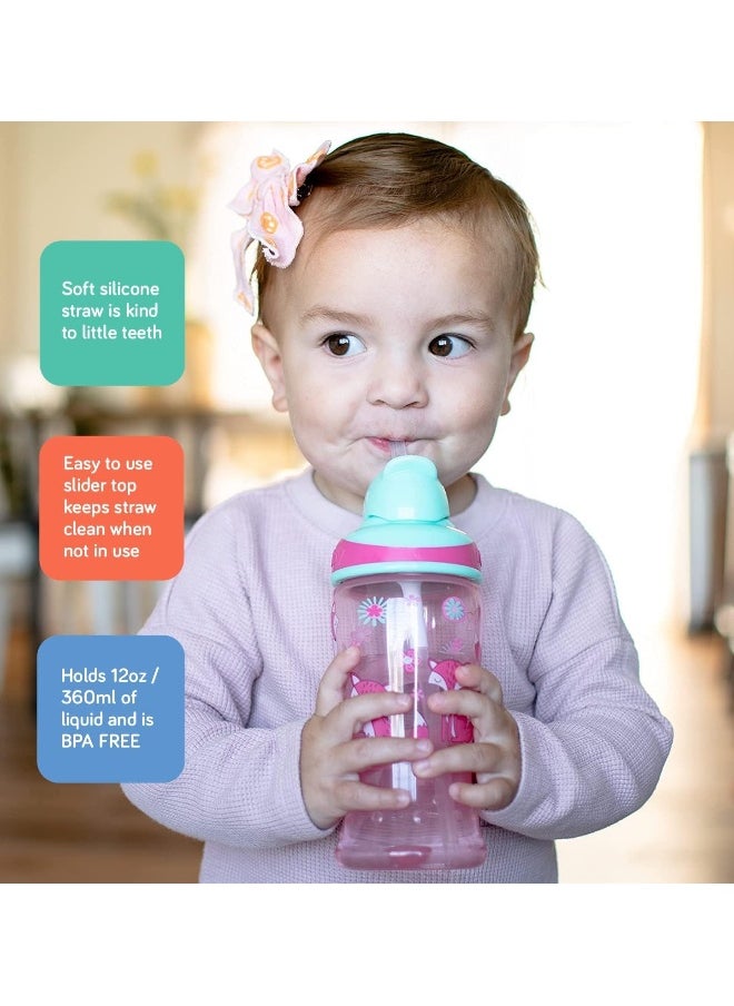 Nuby Thirsty Kids No-Spill Flip-it Printed Boost Cup with Thin Soft Straw - 12oz, 18+ Months, 1 Pack Print May Vary