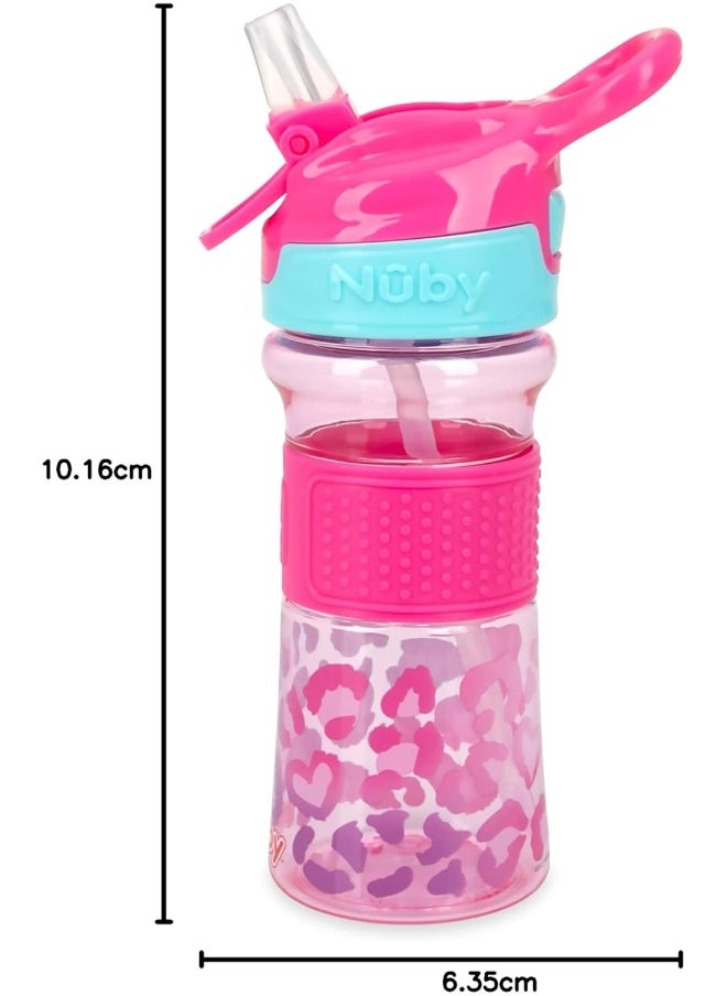 Nuby Thirsty Kids No Spill Flip-It Reflex Tritan Travel Cup with Soft Silicone Spout, 12 Oz, Pink Leopard