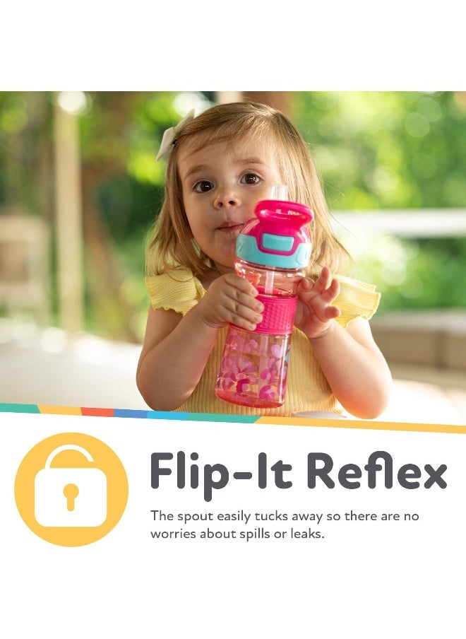 Nuby Thirsty Kids No Spill Flip-It Reflex Tritan Travel Cup with Soft Silicone Spout, 12 Oz, Pink Leopard