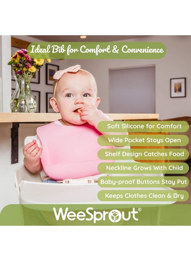 WeeSprout Silicone Baby Bibs - Set of 2 Silicone Bibs for Babies & Toddlers